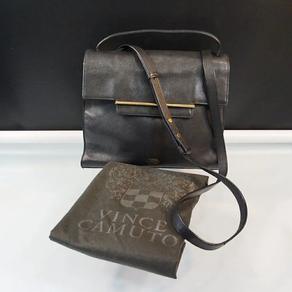Vince Camuto Aster Black Leather Satchel Handbag Purse with Dust Bag $258